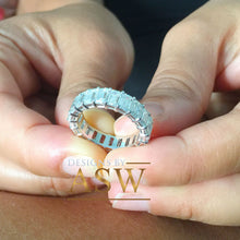 Load image into Gallery viewer, Large 5.0x3.0mm 14K Solid White Gold Emerald Cut Moissanite Eternity Band Deco, Bridal, Wedding, Anniversary, Prong Set, Gift, ring 5.00ct