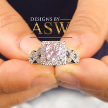 Load image into Gallery viewer, 14k White Gold Round Cut Forever One Moissanite and Diamond And Sapphire Engagement Ring, Bridal, Wedding, Natural Diamonds Halo 2.00ctw