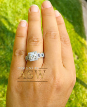 Load image into Gallery viewer, 14k White Gold Round Cut Forever One Moissanite and Diamond And Sapphire Engagement Ring, Bridal, Wedding, Natural Diamonds Halo 2.00ctw