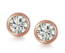 Load image into Gallery viewer, 14k Solid Rose Gold Simulated Diamonds, Bezel Set, Wedding Engagement Stud Earrings Halo Bridal Gift Propose Anniversary 1.00ctw