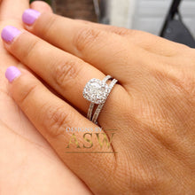 Load image into Gallery viewer, 14K Solid White Gold Cushion And Round Cut Simulated Diamond Engagement Ring And Band Bridal Set Wedding Set Halo Propose 1.75ct by ASW