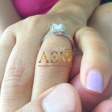 Load image into Gallery viewer, 14K White Gold Cushion Cut Forever One Moissanite and Round Cut Natural Diamond Engagement Ring And Band Bridal Wedding Set Halo 1.75ctw