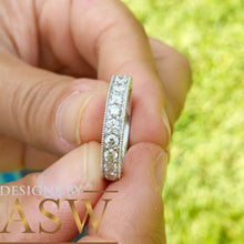 Load image into Gallery viewer, Large Three Carat Round Cut Simulated Diamond Three Sided Engagement Band, Ring, Eternity, Propose, Promise Band 14K Solid White Gold