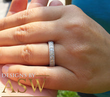 Load image into Gallery viewer, Large Three Carat Round Cut Simulated Diamond Three Sided Engagement Band, Ring, Eternity, Propose, Promise Band 14K Solid White Gold