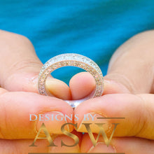 Load image into Gallery viewer, Large Three Carat Round Cut Simulated Diamond Three Sided Engagement Band, Ring, Eternity, Propose, Promise Band 14K Solid White Gold