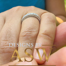 Load image into Gallery viewer, Large Three Carat Round Cut Simulated Diamond Three Sided Engagement Band, Ring, Eternity, Propose, Promise Band 14K Solid White Gold