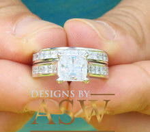 Load image into Gallery viewer, 14K Solid and Heavy White Gold 3.25 Carat Princess Cut Simulated Diamond Engagement Ring and Band Bridal Wedding Set Promise Propose