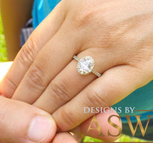 Load image into Gallery viewer, 14K Yellow Gold Oval Cut Moissanite And Natural Round cut Diamond Engagement Ring Deco, Halo, Bridal, Wedding, Propose 2.00ctw