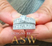 Load image into Gallery viewer, Huge 14k Solid White Gold Round Cut Forever One Moissanite And Natural Diamonds Engagement Ring and Band, Bridal, Wedding Propose, 2.50ct