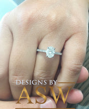 Load image into Gallery viewer, 14k Solid White Gold Oval and Round Cut Simulated Diamond Engagement Ring Deco Bridal Set Half Eternity High Qulaity Finish Bridal 1.20ct