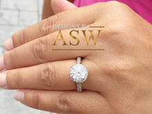 Load image into Gallery viewer, 14k White Gold Round Cut Forever One Moissanite and Natural Diamonds Engagement Ring Antique Deco Style Bridal Wedding 2.10ctw