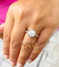 Load image into Gallery viewer, 14k White Gold Round Cut Forever One Moissanite and Natural Diamonds Engagement Ring Antique Deco Style Bridal Wedding 2.10ctw