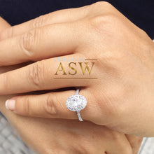Load image into Gallery viewer, 14k Solid White Gold Oval and Round Cut Simulated Diamond Engagement Ring Halo Art Deco Bridal Set Half Eternity Wedding Anniversary 2.50ct