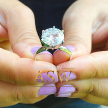 Load image into Gallery viewer, 14K Solid White Gold Round Cut Forever One Moissanite Engagement Ring Deco, Bridal, Wedding, Anniversary, Four prong set, Solitaire 5.00ctw