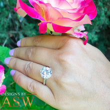 Load image into Gallery viewer, 14K Solid White Gold Round Cut Forever One Moissanite Engagement Ring Deco, Bridal, Wedding, Anniversary, Four prong set, Solitaire 5.00ctw