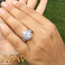 Load image into Gallery viewer, Large 14k Solid White Gold Pear and Round Cut Simulated Diamond Engagement Ring Deco, Bridal, Wedding, Halo, Anniversary, Propose 4.20ct