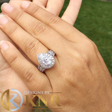 Load image into Gallery viewer, Huge 14k Solid White Gold Pear Cut Moissanite and Natural Diamond Engagement Ring Halo, Bridal, Wedding Bridal Propose 4.20ctw