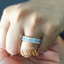 Load image into Gallery viewer, Large 5.0x3.0mm 14K Solid White Gold Emerald Cut Moissanite Eternity Band Deco, Bridal, Wedding, Anniversary, Prong Set, Gift, ring 5.00ct