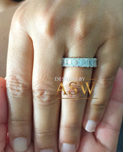Load image into Gallery viewer, Large 5.0x3.0mm 14K Solid White Gold Emerald Cut Moissanite Eternity Band Deco, Bridal, Wedding, Anniversary, Prong Set, Gift, ring 5.00ct