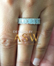 Load image into Gallery viewer, Large 5.0x3.0mm 14K Solid White Gold Emerald Cut Moissanite Eternity Band Deco, Bridal, Wedding, Anniversary, Prong Set, Gift, ring 5.00ct