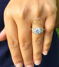 Load image into Gallery viewer, 14k Yellow Gold Round Forever one Moissanite and Half Moon Diamond Engagement Ring Antique Deco Bridal Wedding Anniversry Cut Halo 2.50ctw