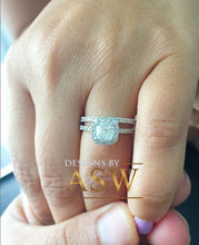 Load image into Gallery viewer, 14K Solid White Gold Cushion And Round Cut Simulated Diamond Engagement Ring And Band Bridal Set Wedding Set Halo Propose 1.75ct by ASW