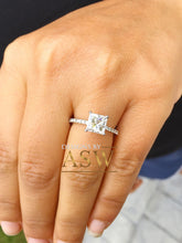 Load image into Gallery viewer, 14k white gold princess cut forever one moissanite and natural round diamond engagement ring art deco style halo wedding anniversary 2.00ct
