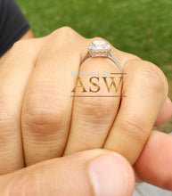 Load image into Gallery viewer, 14k solid white gold emerald cut forever one moissanite and natural diamond engagement ring deco halo bridal wedding 2.70ctw
