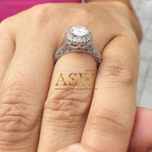 Load image into Gallery viewer, 14k White Gold Round Cut Forever One Moissanite and Natural Diamonds Engagement Ring Antique Deco Style Bridal Wedding 2.10ctw