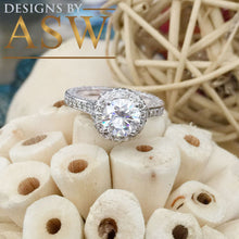 Load image into Gallery viewer, 14k White Gold Round Cut Forever One Moissanite and Natural Diamonds Engagement Ring Antique Deco Style Bridal Wedding 2.10ctw