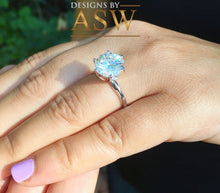 Load image into Gallery viewer, 14K Solid White Gold Round Cut Forever One Moissanite Engagement Ring Deco, Bridal, Wedding, Anniversary, Four prong set, Solitaire 5.00ctw