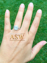 Load image into Gallery viewer, 14k solid white gold emerald cut moissanite and natural round and baguettes cut diamond engagement ring deco halo bridal wedding 2.70ctw