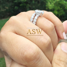 Load image into Gallery viewer, Large Eternity 14K White Gold Oval Cut Moissanite And Round Cut Engagement Ring And Band Halo, Bridal, Wedding, Anniversary, Propose 7.50ctw