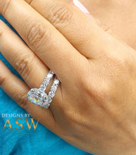 Load image into Gallery viewer, Large Eternity 14K White Gold Oval Cut Moissanite And Round Cut Engagement Ring And Band Halo, Bridal, Wedding, Anniversary, Propose 7.50ctw