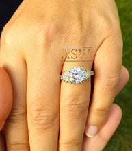 Load image into Gallery viewer, 14k Yellow Gold Round Moissanite and Half Moon Diamond Engagement Ring Antique Deco Bridal Wedding Anniversry Cut Halo 2.50ctw