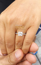 Load image into Gallery viewer, 14k solid white gold princess and round cut simulated diamond engagement ring art deco style bridal wedding anniversary prong set 2.00ct
