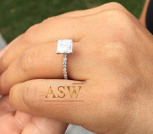 Load image into Gallery viewer, 14k white gold princess cut forever one moissanite and natural round diamond engagement ring art deco style halo wedding anniversary 2.00ct