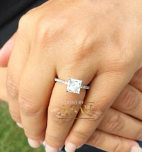 Load image into Gallery viewer, 14k white gold princess cut forever one moissanite and natural round diamond engagement ring art deco style halo wedding anniversary 2.00ct