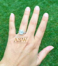 Load image into Gallery viewer, 14k solid white gold emerald cut forever one moissanite and natural diamond engagement ring deco halo bridal wedding 2.70ctw