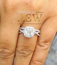 Load image into Gallery viewer, 14k White Gold Cushion Cut Forever One Moissanite and Diamond Engagement Ring And Band Halo Bridal Set Natural Diamonds 2.70ct
