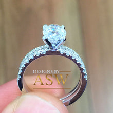 Load image into Gallery viewer, 14K Solid White Gold Oval Cut Moissanite And Natural Round Cut Engagement Ring And Band Halo, Bridal, Wedding, Anniversary, Propose 2.30ctw