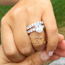 Load image into Gallery viewer, Large Eternity 14K White Gold Oval Cut Moissanite And Round Cut Engagement Ring And Band Halo, Bridal, Wedding, Anniversary, Propose 7.50ctw