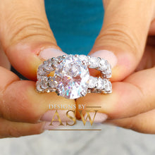 Load image into Gallery viewer, Large Eternity 14K White Gold Oval Cut Moissanite And Round Cut Engagement Ring And Band Halo, Bridal, Wedding, Anniversary, Propose 7.50ctw