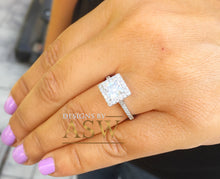 Load image into Gallery viewer, 14k white gold princess cut forever one moissanite and diamond engagement ring art deco style halo wedding anniversary round diamonds 2.00ct