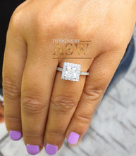 Load image into Gallery viewer, 14k white gold princess cut forever one moissanite and diamond engagement ring art deco style halo wedding anniversary round diamonds 2.00ct