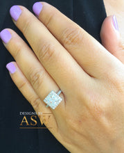 Load image into Gallery viewer, 14k white gold princess cut forever one moissanite and diamond engagement ring art deco style halo wedding anniversary round diamonds 2.00ct