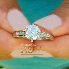 Load image into Gallery viewer, 14k White Gold Round Cut Forever One Moissanite and Round Cut Natural Diamond Engagement Ring Bridal Wedding Propose, Half Eternity 1.15ctw