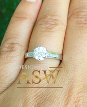 Load image into Gallery viewer, 14k White Gold Round Cut Forever One Moissanite and Round Cut Natural Diamond Engagement Ring Bridal Wedding Propose, Half Eternity 1.15ctw