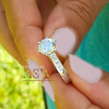 Load image into Gallery viewer, 14k White Gold Round Cut Forever One Moissanite and Round Cut Natural Diamond Engagement Ring Bridal Wedding Propose, Half Eternity 1.15ctw