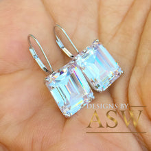 Load image into Gallery viewer, Huge and stunning 14k white gold emerald cut moissanite engagement, wedding, anniversary, bridal, earrings french post 7.0ctw